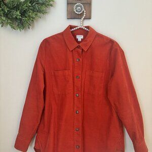 J. Crew Womens Size M Orange Corduroy Shirt Jacket Shacket Long Sleeve